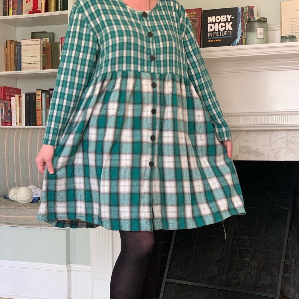 Vintage 90s Grunge Plaid Babydoll Buttondown Dress